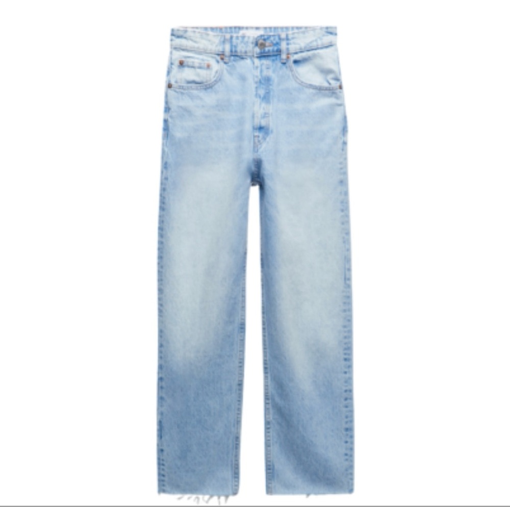 New! Zara High Rise Straight Jeans - Light Blue